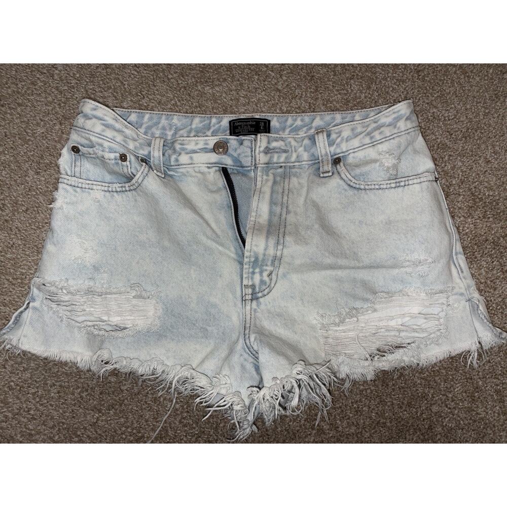 Abercrombie Fitch Annie High Rise Denim Shorts Light Wash Distressed Womens 6
